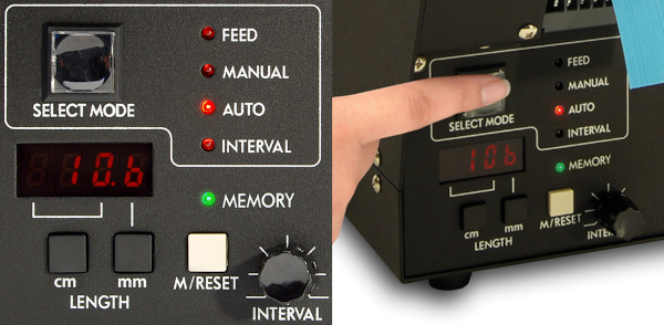 Programming lengths and modes with digital display on Start International TDA080-M automatic tape dispenser