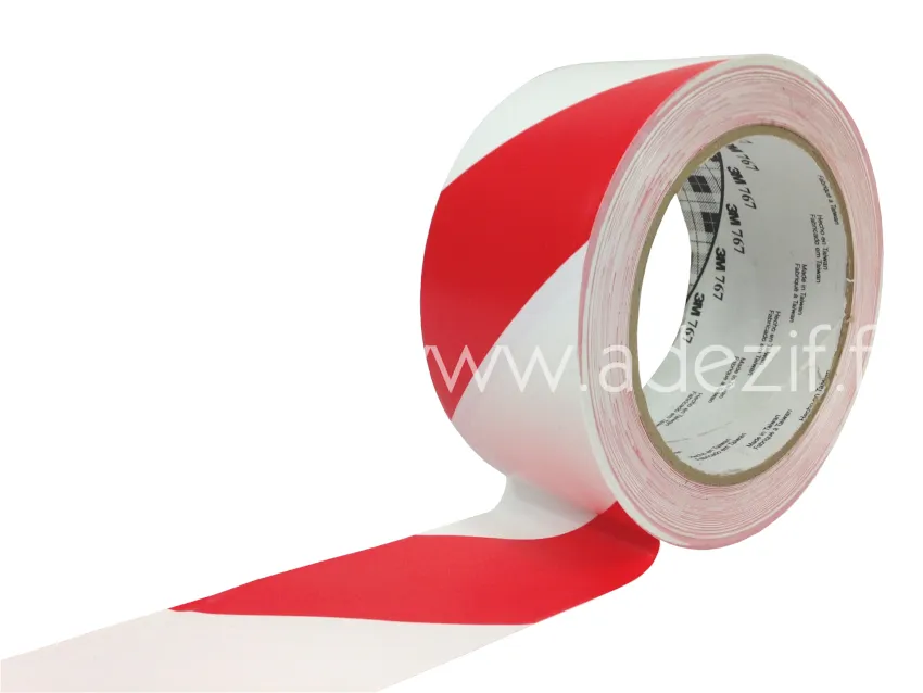 3M 767 Ruban adhésif en PVC pour marquage au sol de sécurité vinyle rayé rouge et blanc