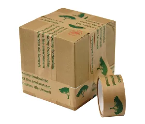 ruban adhésif imprimé écologique kraft 1 couleur présenté sur un carton
