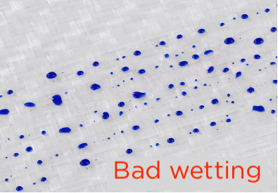 Surface energy test ink that beads on the material, poor wetting, low adhesion, Adezif lab